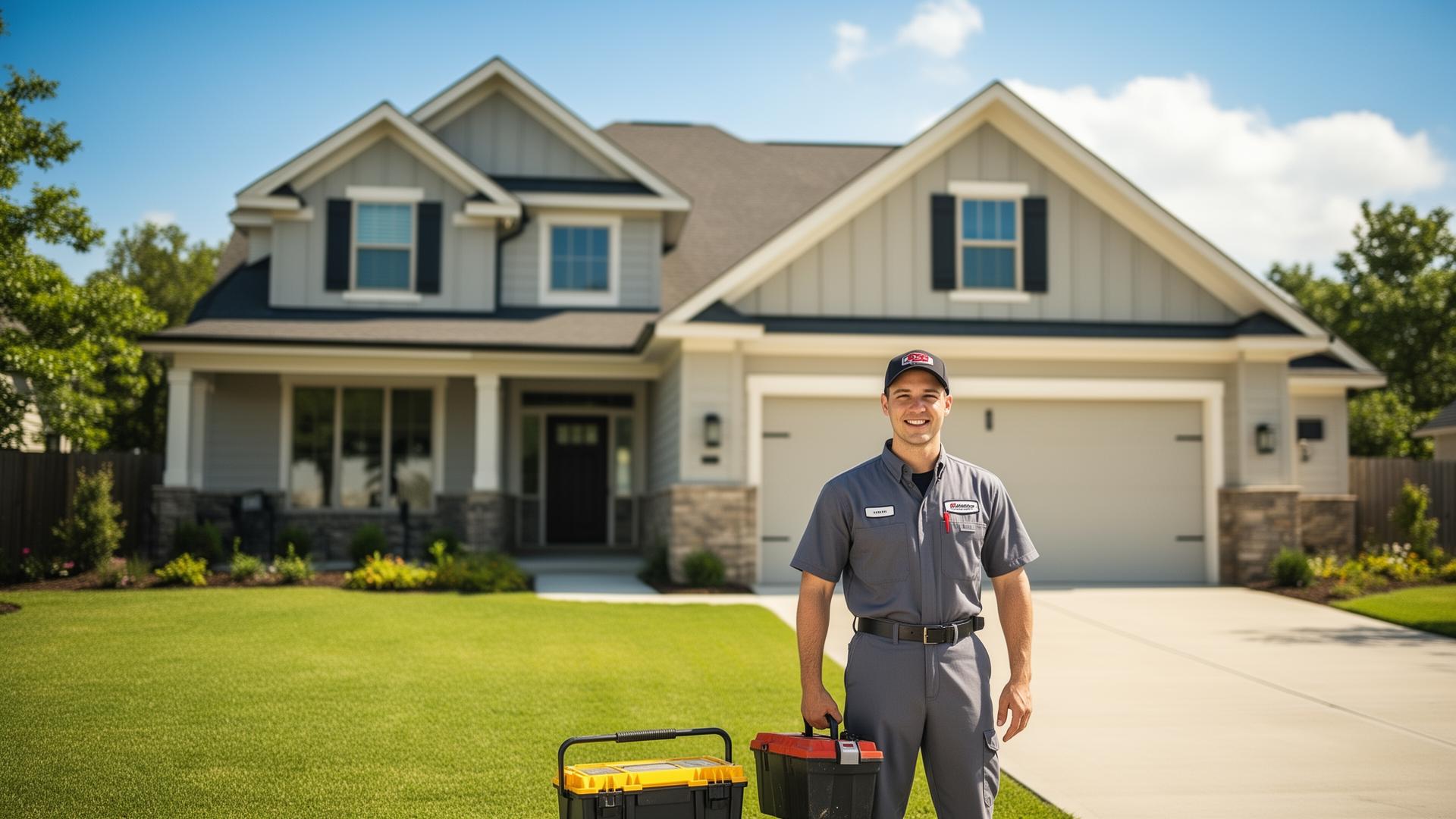 Professional home service technician at an American home